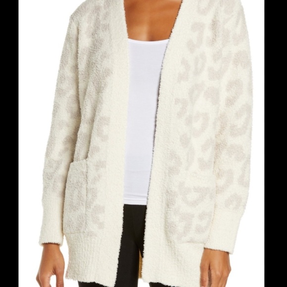 BAREFOOT DREAMS CozyChic Leopard Cardigan Cream Stone, Size S